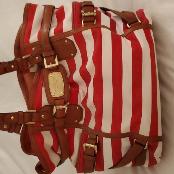 Michael Kors Handbags - Michael Kors Gansevort canvas Purse Tote Striped red white